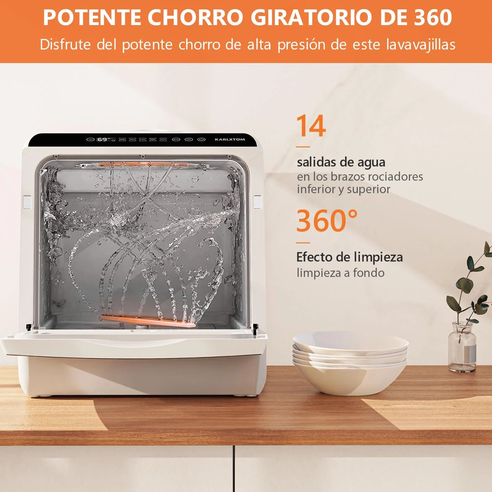 Karlxtom Lavavajillas de Encimera Mini Portátil 45 cm 6 Programas LED