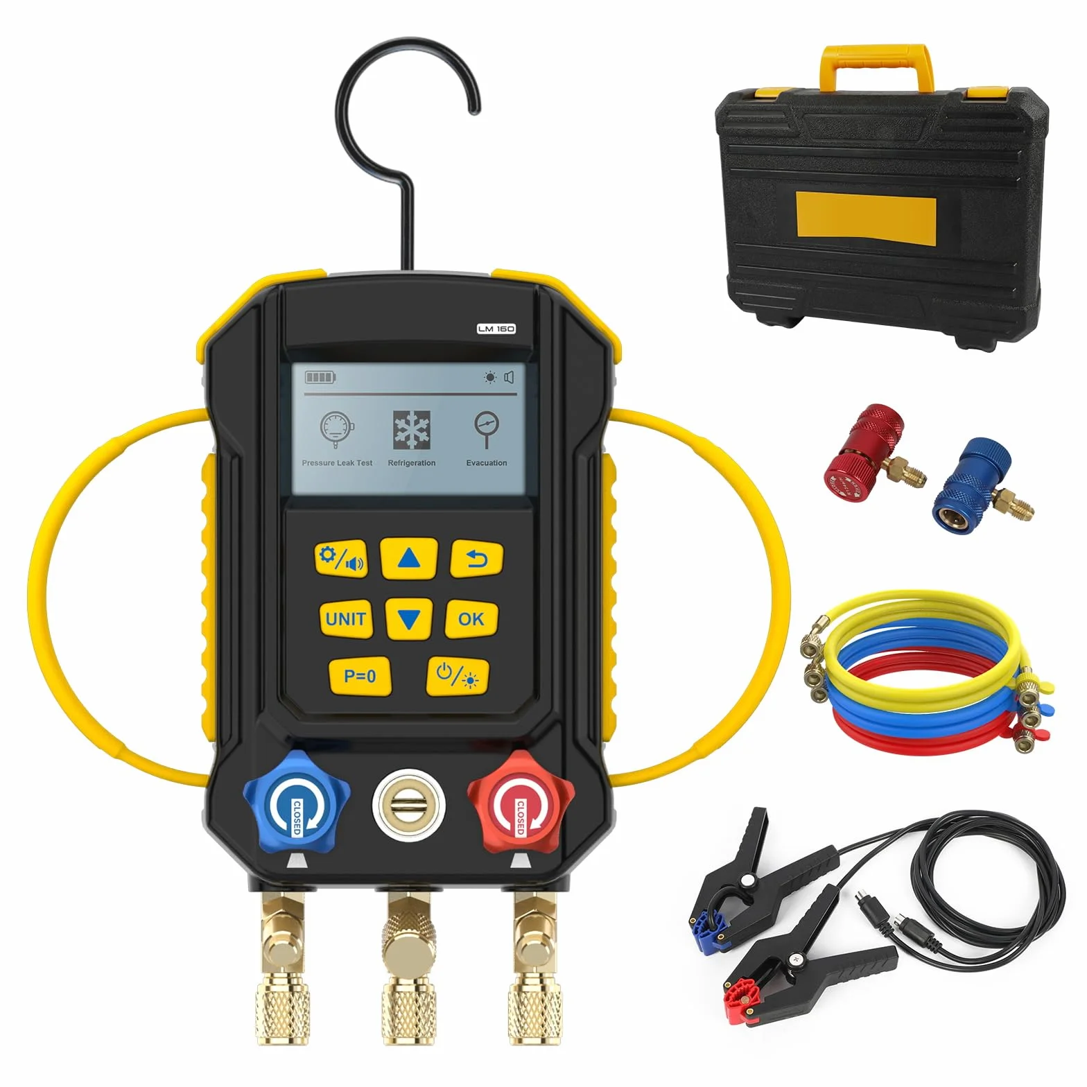 Kit de medidor digital HVAC Manifold - Modo de succión, enfriamiento y vacío - Con 3 pantalones HVAC 95 - Kit de recarga de presión - Sistema de control de fugas - Various units