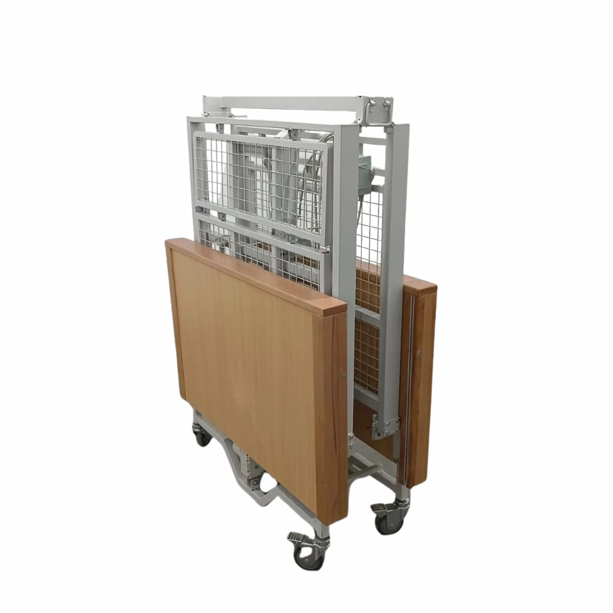 Cama de hospital eléctrica con 5 funciones, de roble y acero, 4 motores, 5 funciones con laterales – Incluye colchón ortopédico, movimiento Trendelenburg/Anti-Trendelenburg – Degencia y ancianos, DM