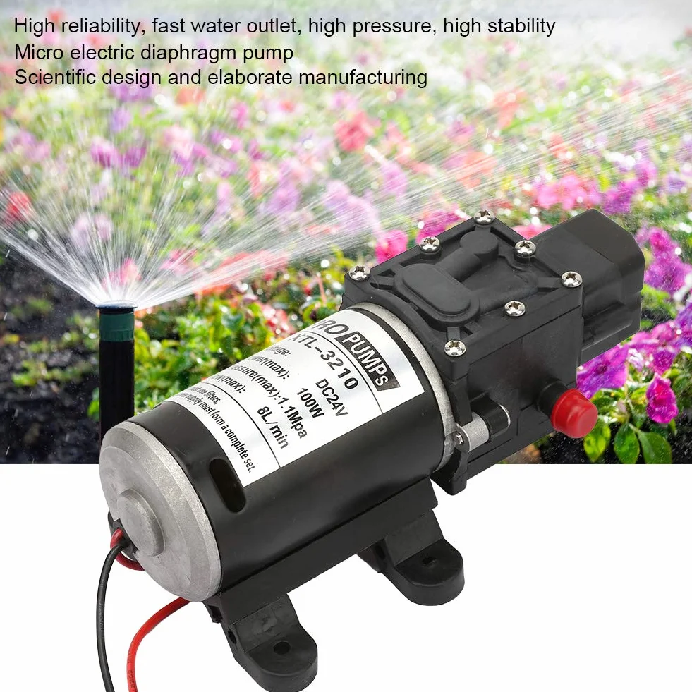 Bomba de Microdiafragma 24V 100W 8L/M Alta Presión Interruptor Autocebante para Equipos Industriales y Limpieza