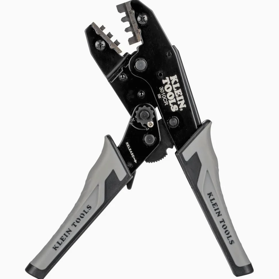 Klein Tools 3010CR MC4 - Crimpadora solar de trinquete para conectores fotovoltaicos de alambre de cobre trenzado de 10-14 AWG