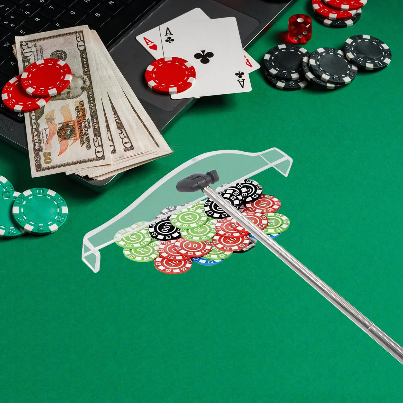 Poker Chip Pusher Teleskop Rulette Rastrillo Colector Longitud Ajustable 22-95 cm Mango Antideslizante