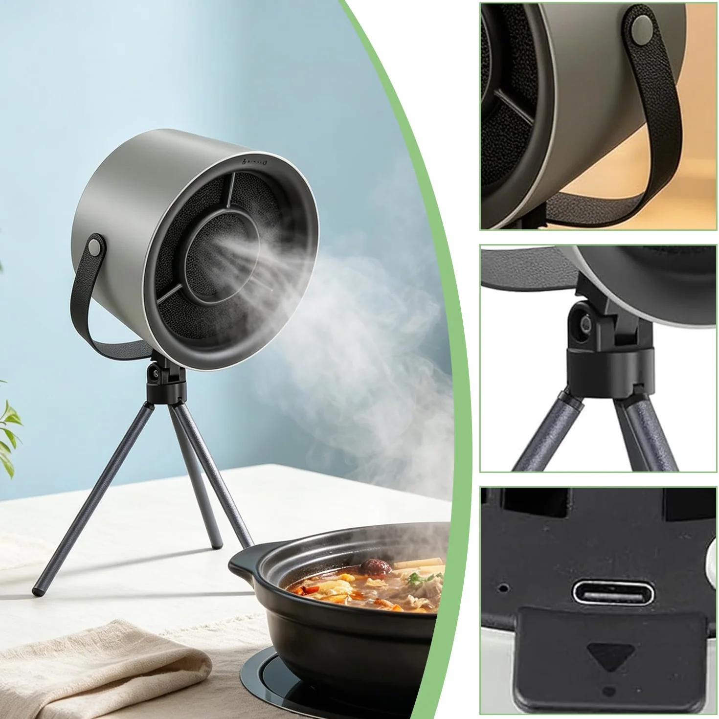 Campana extractora portátil 9 W mini con trípode extraíble 3 velocidades para camping RV barbacoa cocina