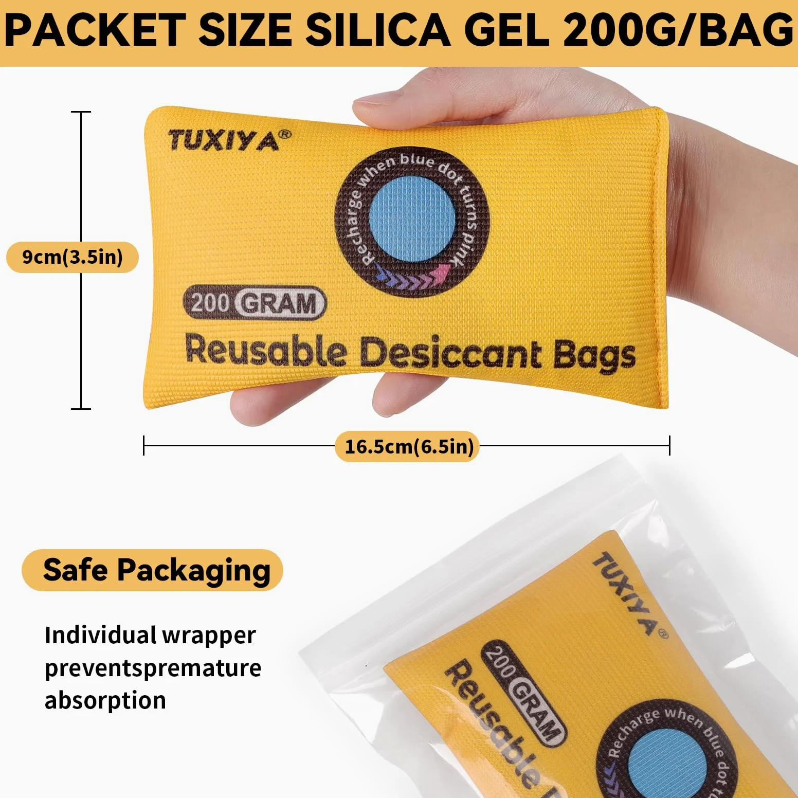 TUXIYA Paquete de 24 paquetes desecantes recargables de gel de sílice (200 g cada uno), paquetes desecantes indicadores de color para almacenamiento, absorbentes de humedad para contenedores de