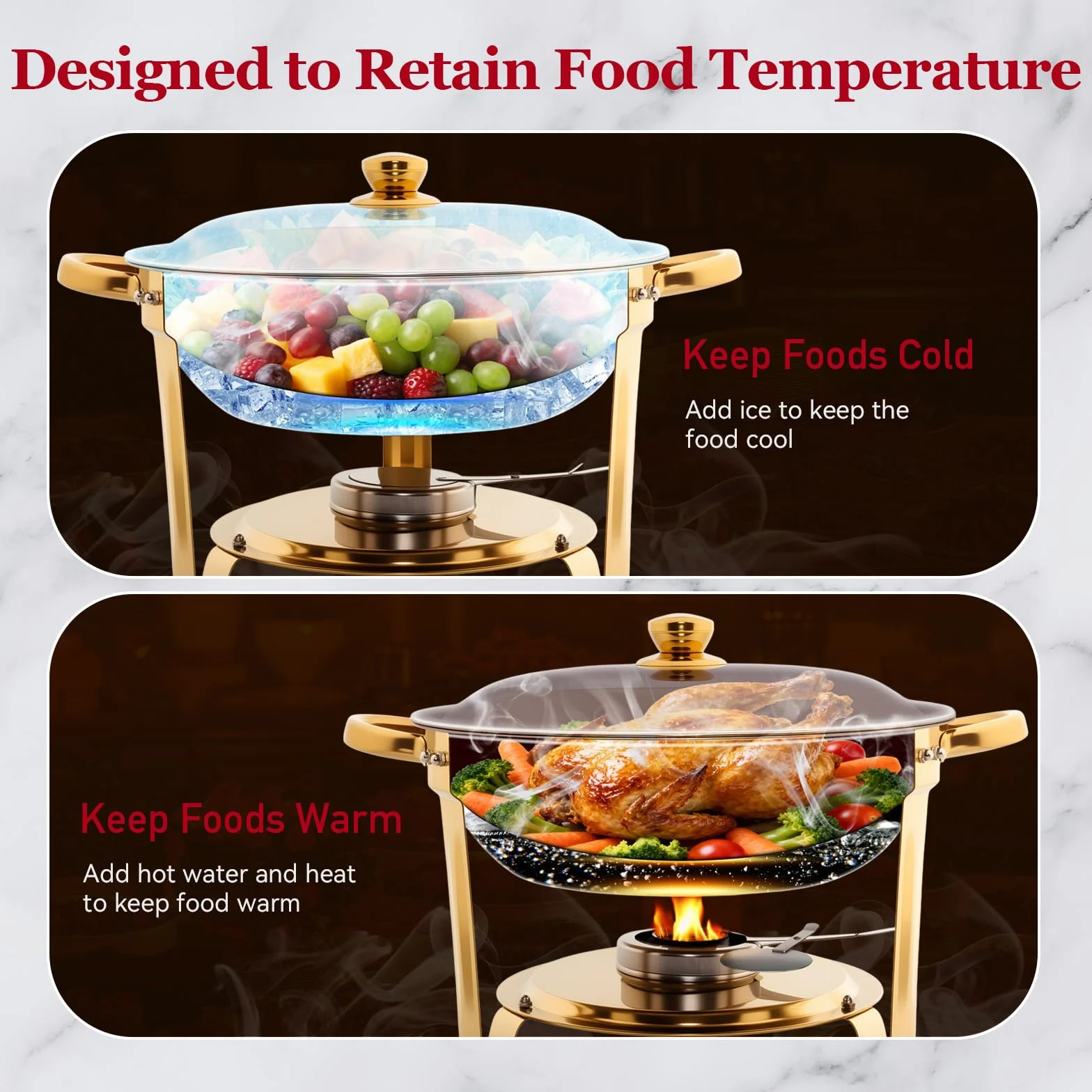 Calentadores de Comida para Buffet Acero Inoxidable 4PCS Chafing Dish 5QT Redondo con Portatapas