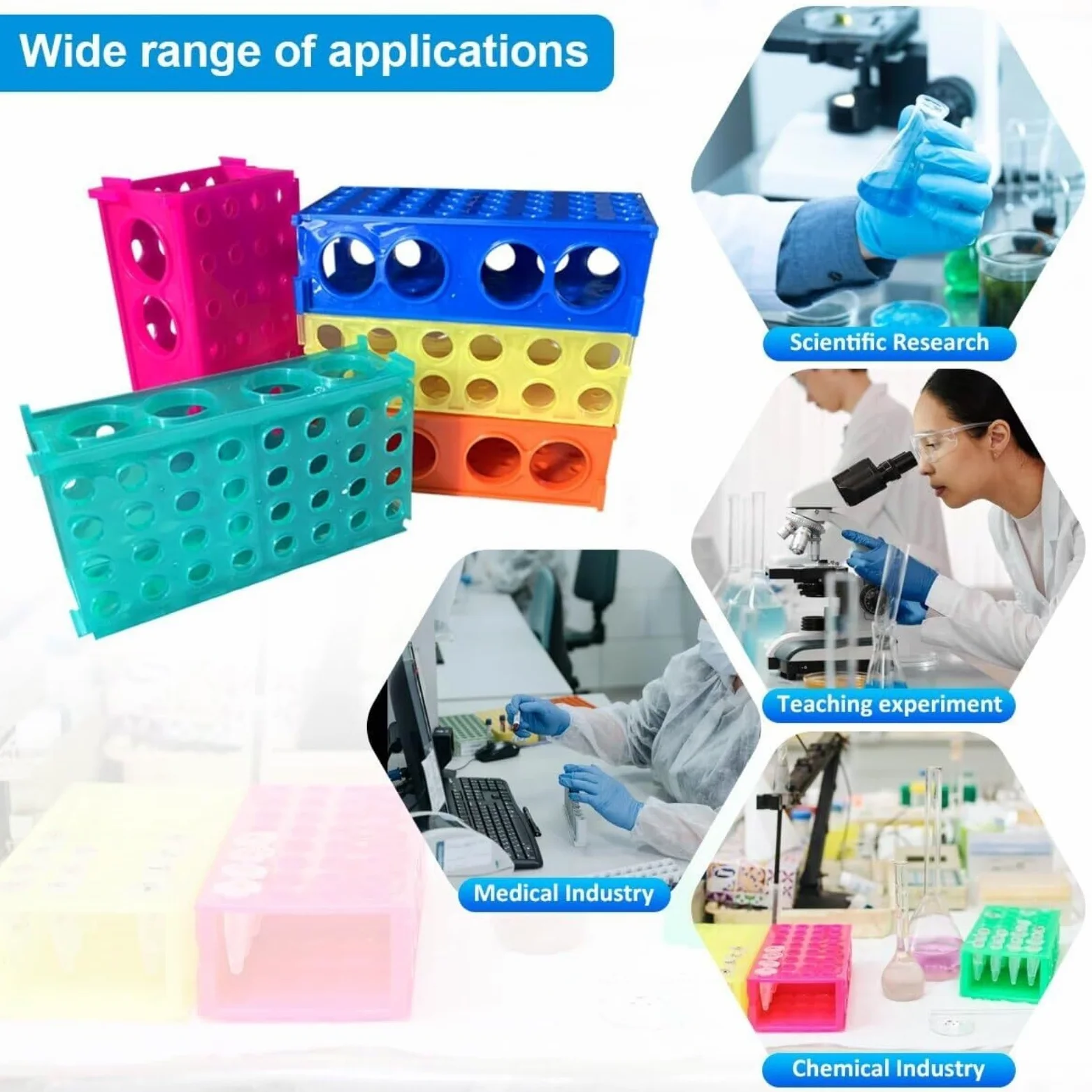 Soporte de Laboratorio Paquete De 5 Soportes Plástico For Tubos Ensayo con 4 Orificios Y Múltiples Gradilla para Tubos