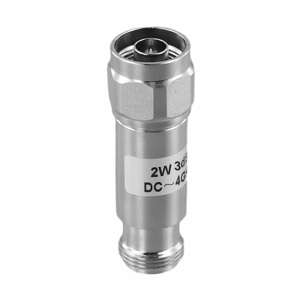 Atenuador RF fijo coaxial N-Type macho a hembra DC-4GHz 2W 3dB 50 ohmios acero inoxidable