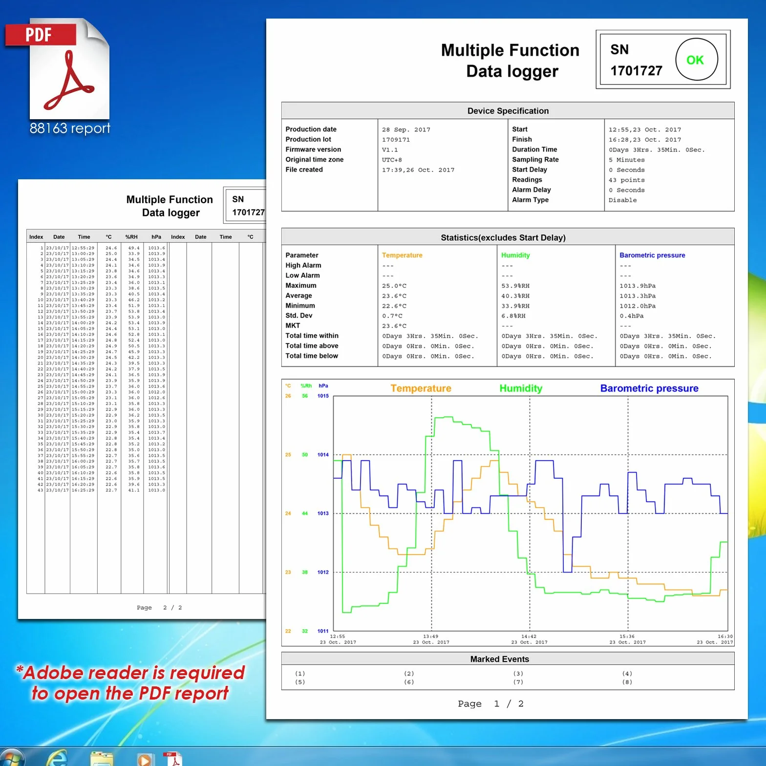 Digital impermeable USB Data Logger humedad Temperatura y presión Barómetro Data Logger Gauge, generar PDF y Excel informe indicador LED