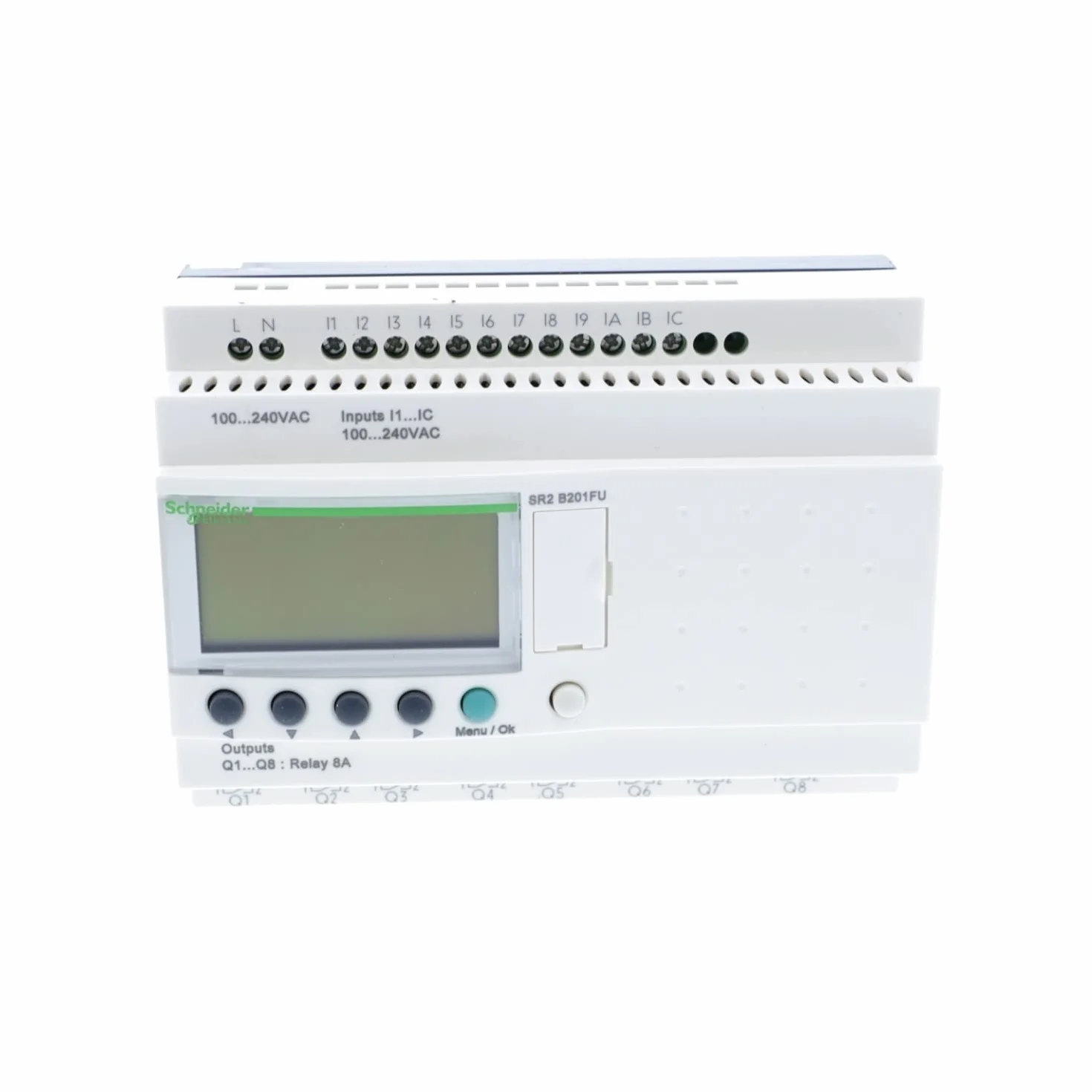 Schneider Electric SR2B201FU Relé Zelio II 12E/8R 100-240AC Reloj, Pantalla