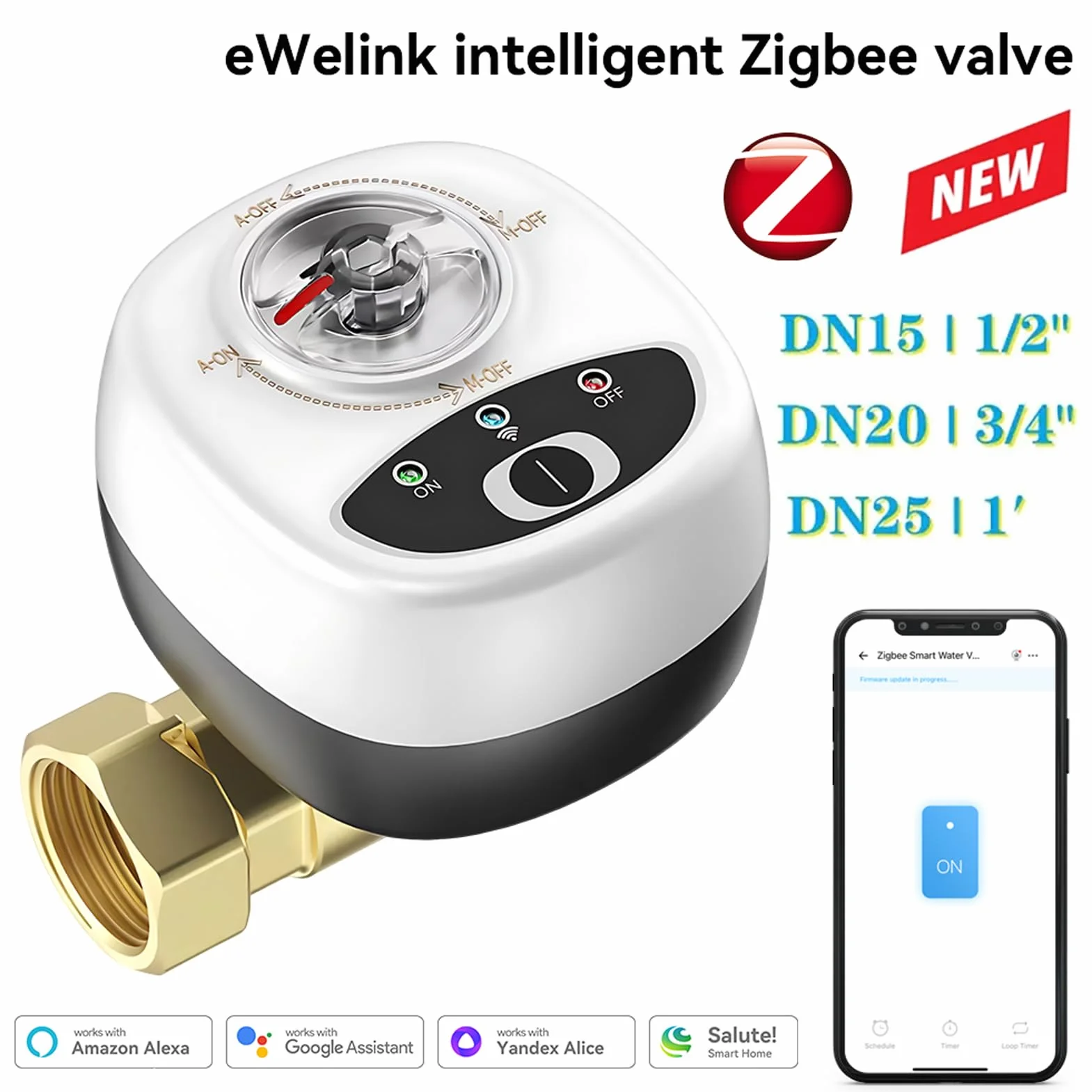 Válvula de agua EWeLink ZigBee, interruptor automático, válvula de bola inteligente, impermeable IP65, control remoto inalámbrico por aplicación, compatible con, asistente y saludo