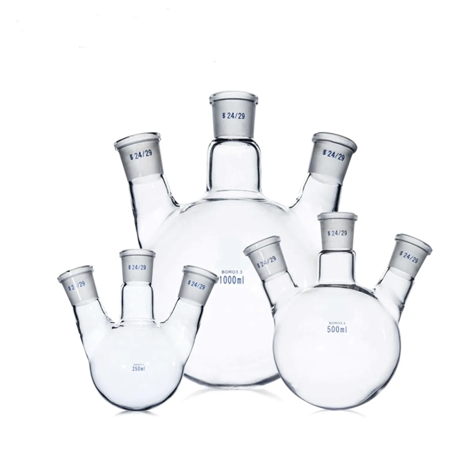 Matraz de vidrio para laboratorio, Matraz de vidrio de fondo redondo de tres cuellos de laboratorio, 25-1000 ml, varios tamaños(1000ml 24 24 24)