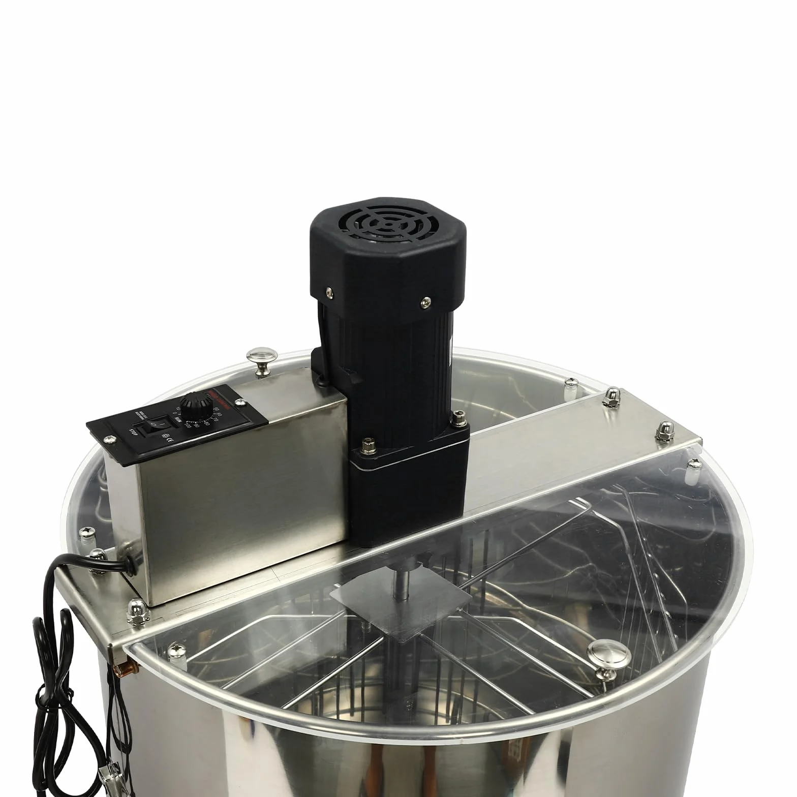 Centrifugadora eléctrica de miel de 220 V 140 W, acero inoxidable, 8 ranuras, extractor de miel de panal, con tapa, accesorios para apicultores (4 marcos pequeños + 4 marcos estándar)