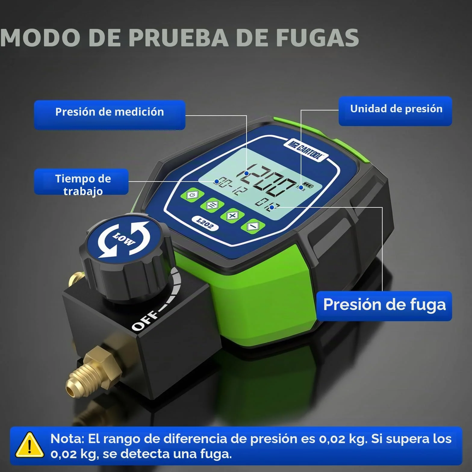 MR CARTOOL Manómetros Digitales Bomba de Vacío Aire Acondicionado R32 R134A R410A HVAC Probador Fugas Refrigeración