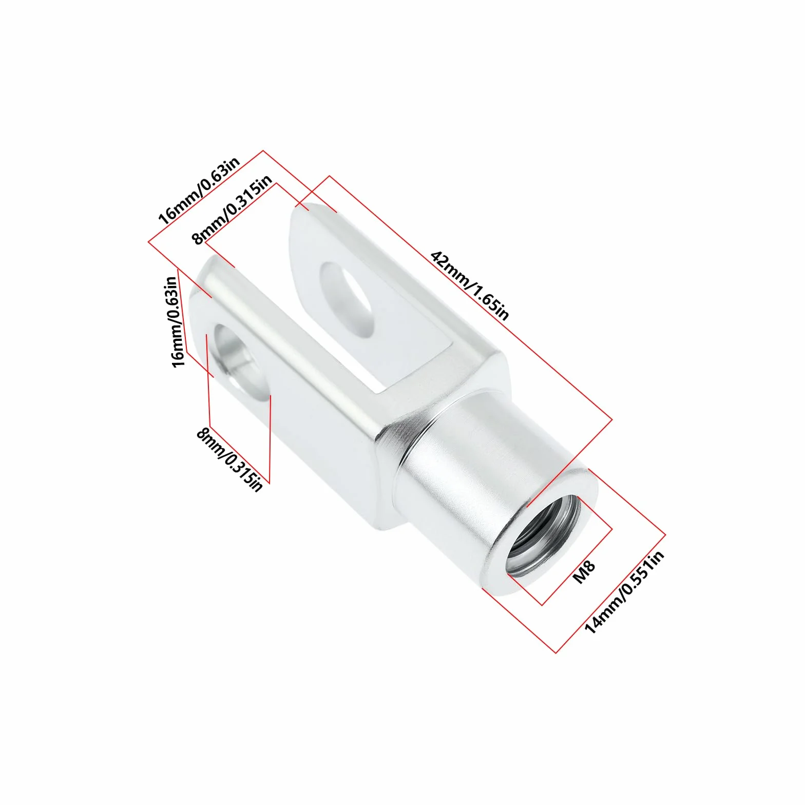 M8 x 1.25 Cilindro de aire Rod Clevis End 42mm rosca hembra derecha conector Y