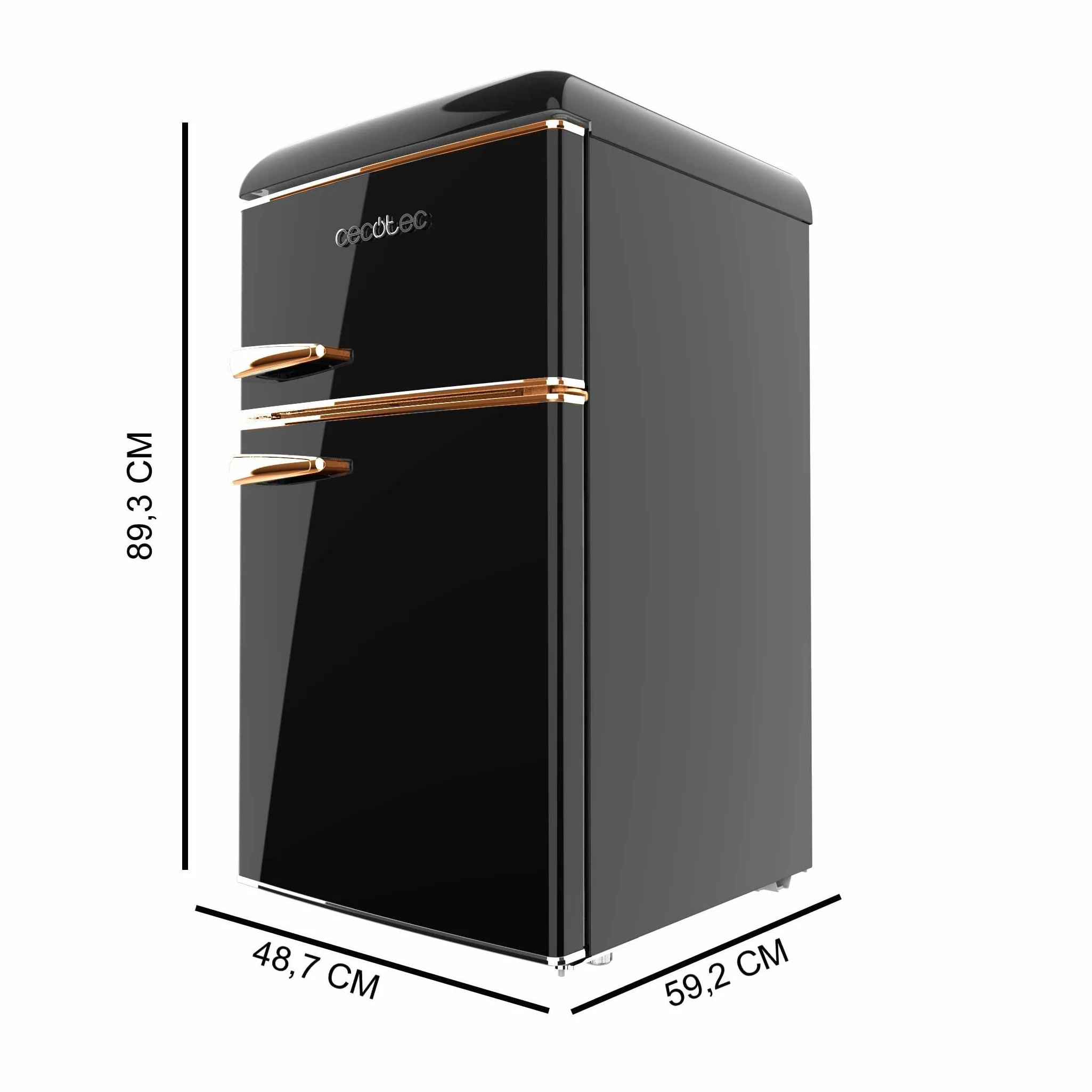 Cecotec Frigorífico 2 Puertas Retro 86L Bolero CoolMarket 2D Origin 86 Black, Clase Energética E, Icebox, Luz Interior, Tirador Cromado
