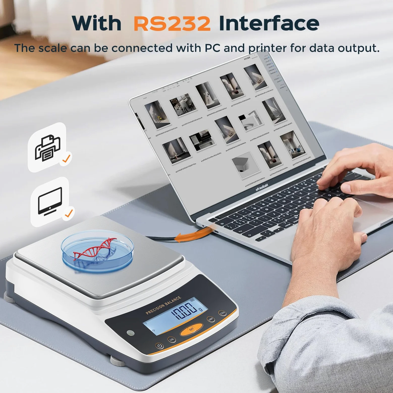 Bonvoisin Báscula de laboratorio: 5000 g x 0,01 g, báscula digital recargable con interfaz RS232, precisión de 0,01 g