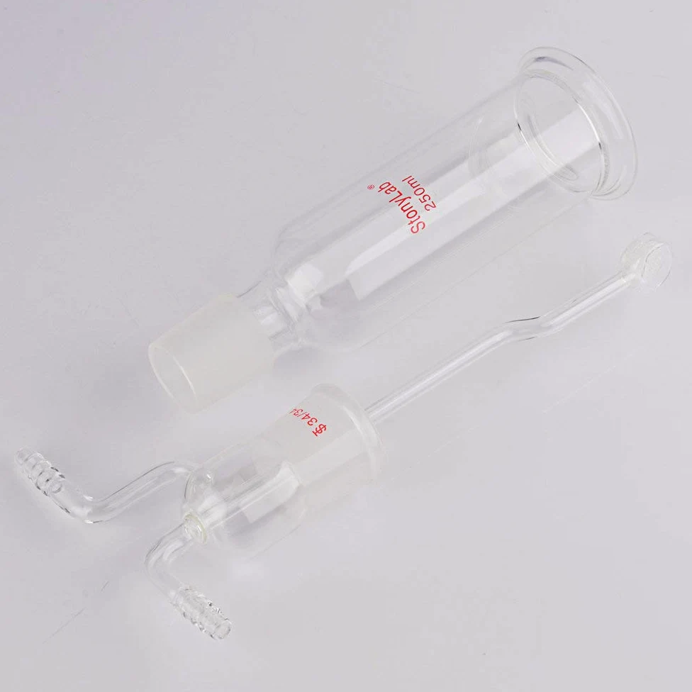 stonylab Botella de Lavado de Gas, Vidrio de Borosilicato Tapón de Gas 34/34 Gas Burbujeador Botella de Lavado con Disco Fritado y Entrada de 8 mm de Diámetro Exterior/Mangueras de Salida, 250 ml