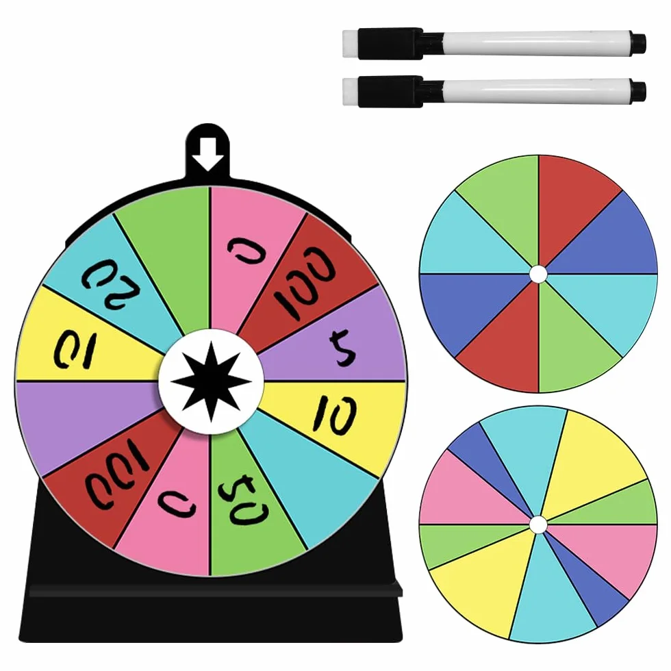 Ruleta de la Suerte Rueda de la Fortuna 15x20 CM con Soporte Resistente y Rotuladores