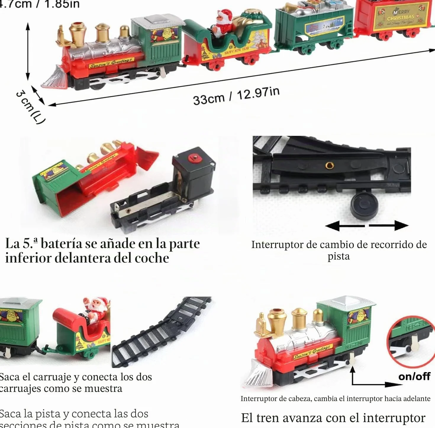 Tren de Navidad para Niños - Juego Completo de 11 Piezas con Vías y Accesorios - Decoración Clásica para Árbol