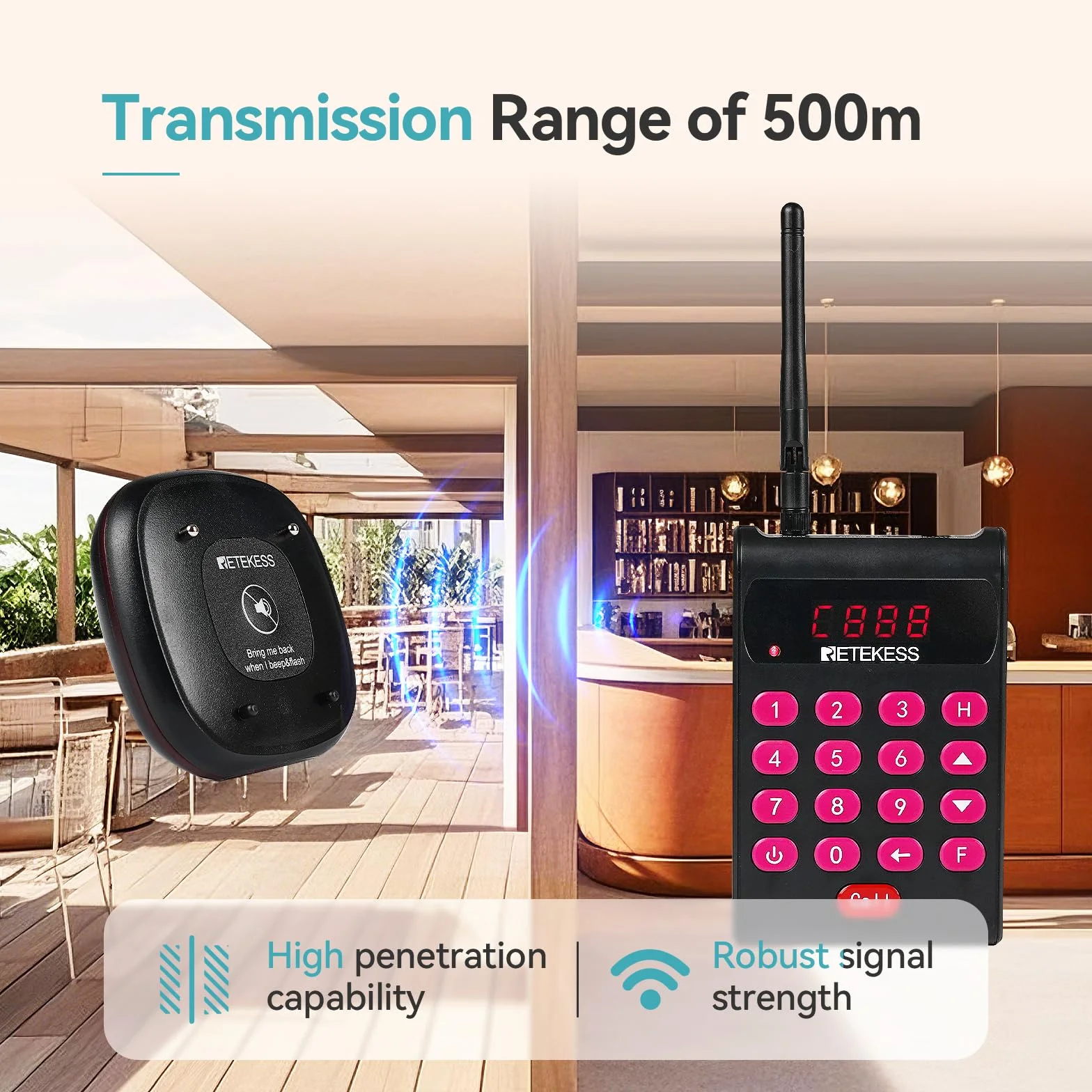 Retekess TD161 Buscapersonas Restaurante, 500M Avisadores Clientes, Teclado Extraíble, Fácil Configuración, 300 mAh 20H, Sistema de Llamadas para Pubs, Zoo, Logística (20 Buscapersonas)