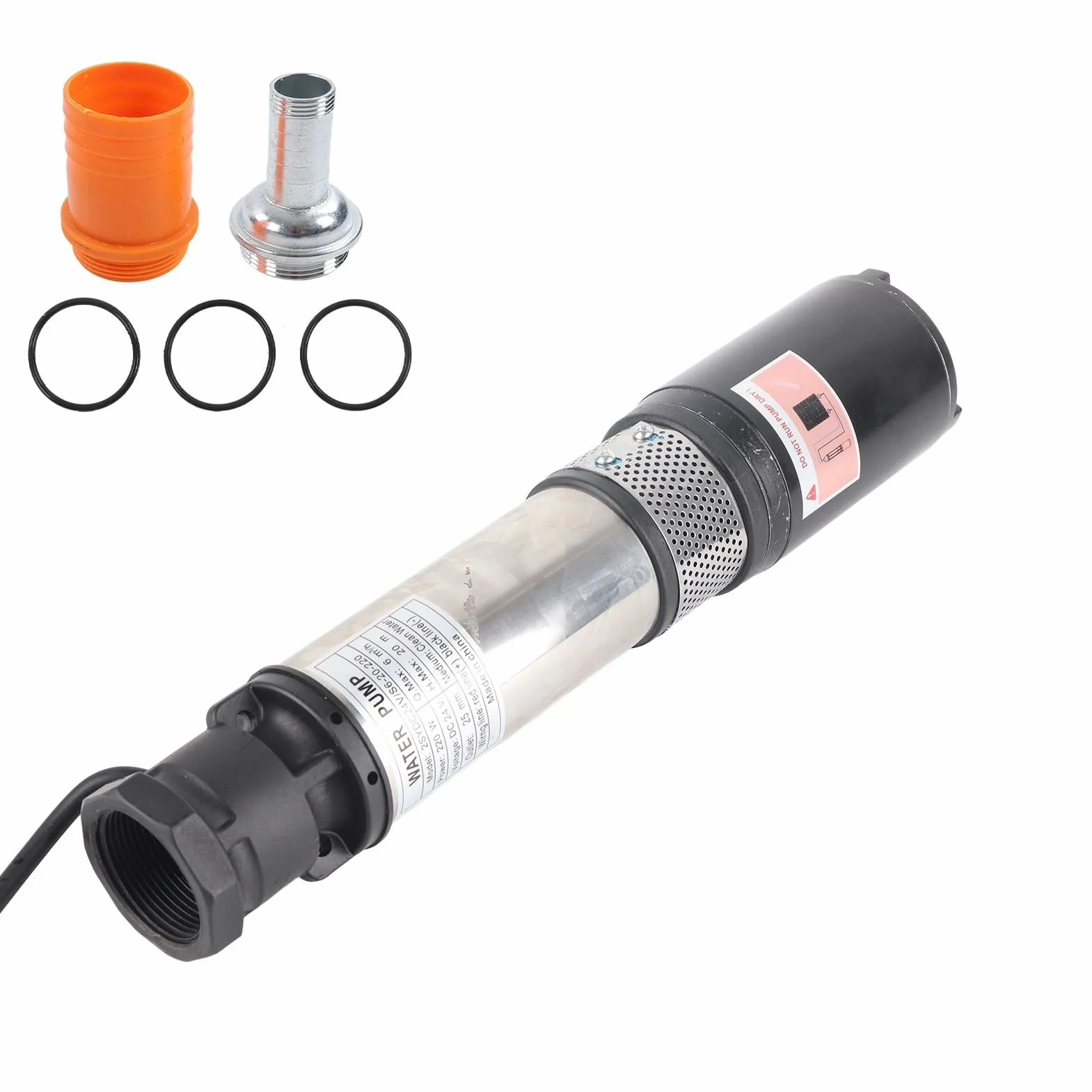 Keenso Bomba de Pozo Profundo CC Bomba de Refuerzo de Alta Eficiencia con Energía Solar para Granjas, Jardines y Acuicultura Acero Inoxidable 220 W Elevación de 20 M
