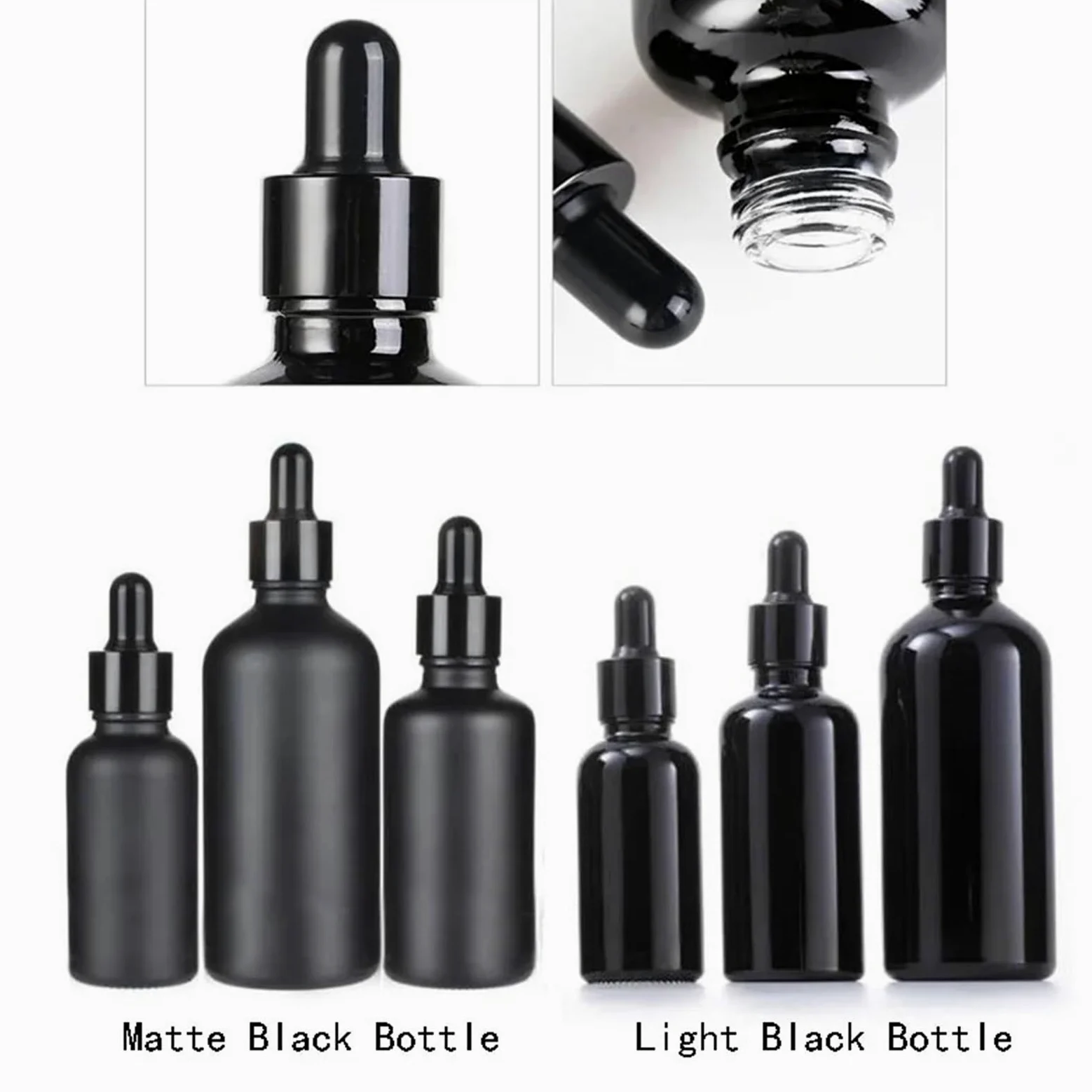 Gotero Botellas cuentagotas de vidrio negro esmerilado, botella pipeta con gotero vacía brillante for suero aceite Perfume esencial(Bright Black,10PCS_100ML)