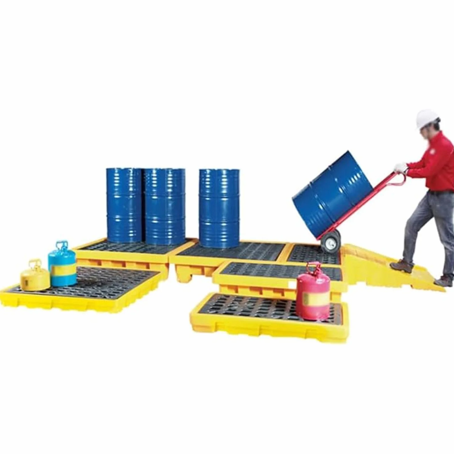 Plataforma De Contención Modular Apilable Industrial Plataforma De Derrame De Tambor De Petróleo Con Drenar Desmontable Bandeja De Rejilla De Polietileno Para Gara(Size:120x60x10cm,Color:Amarillo)