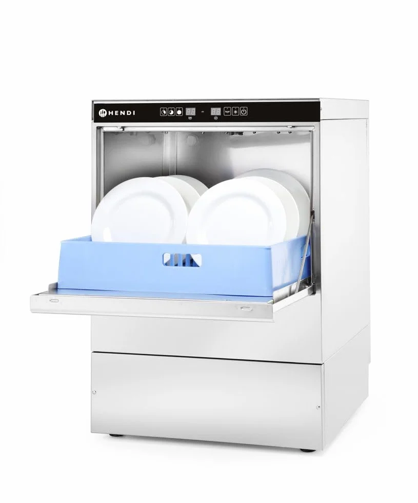 HENDI Lavavajillas industrial, para cestas 50x50cm, con control electrónico, máquina lavaplatos lavavasos lavacopas, 400V, 6600W, 570x600x(H)830mm, acero inoxidable