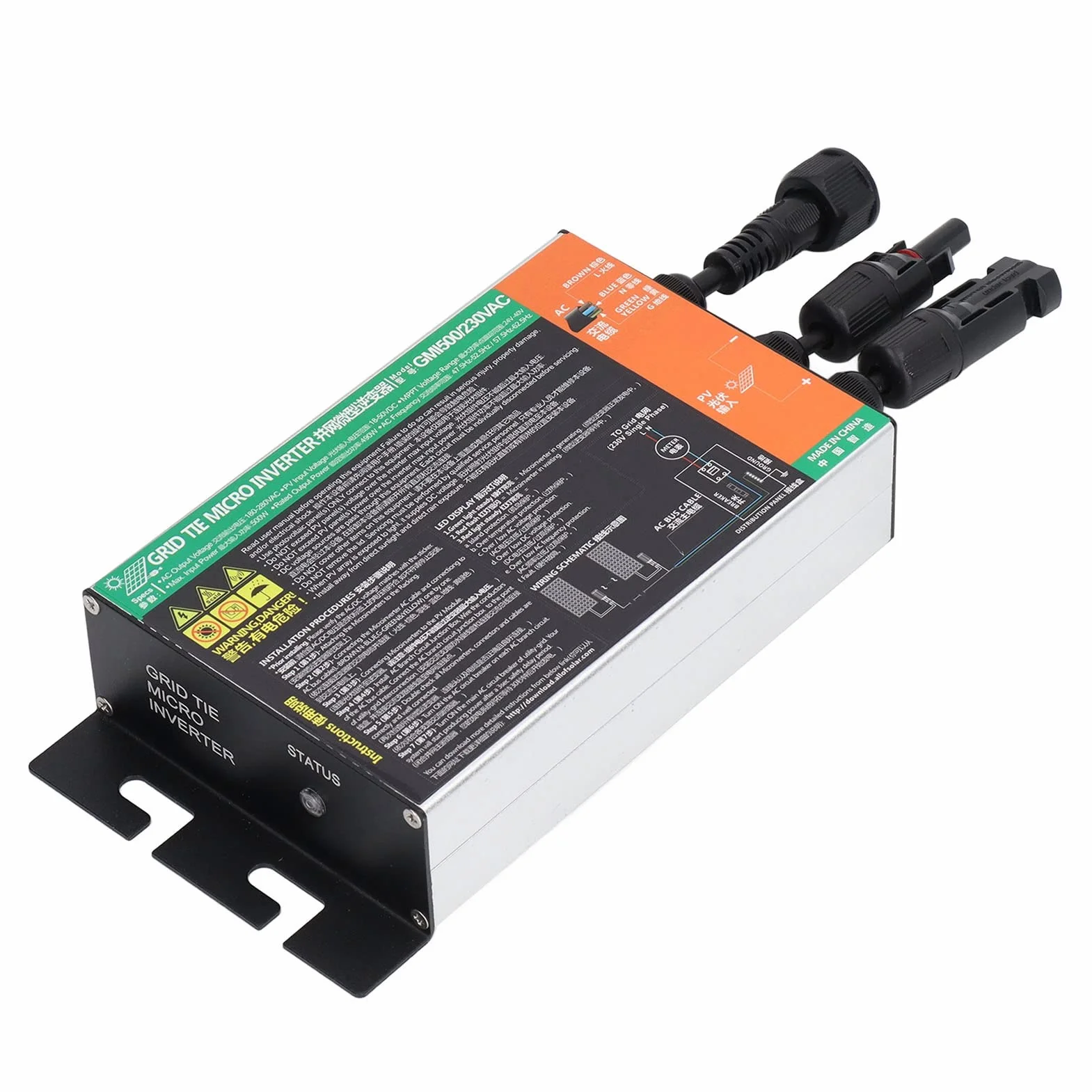 Microinversor Solar, Inversor de Onda Sinusoidal 500W 230V Conectado a la Red de 0,2 a 1,6 KW para Sistemas Solares Pequeños