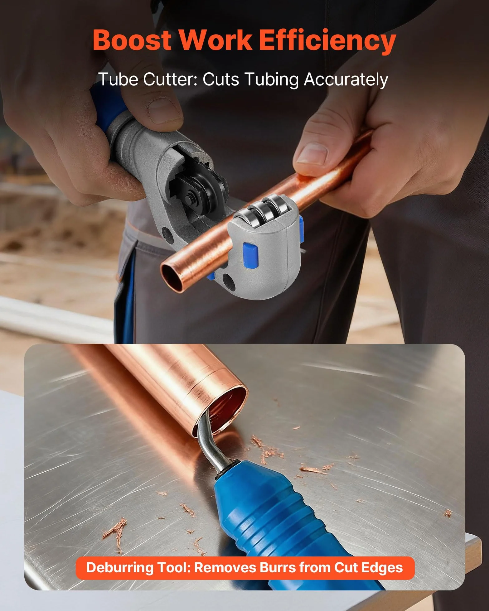 VEVOR Abocardador Tubo HVAC 9-16 mm 45° Cono Excéntrico Kit con Abrazaderas Cortatubos Desbarbador