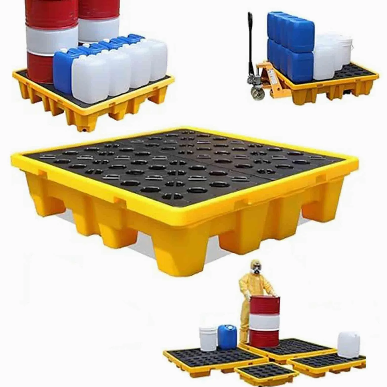 Bandeja de contención de derrames, plataforma modular para derrames con rejillas, bandeja de derrames de tanque de aceite para laboratorios y áreas de almacenamiento, 33,5 x 33,5 x 5,5 cm