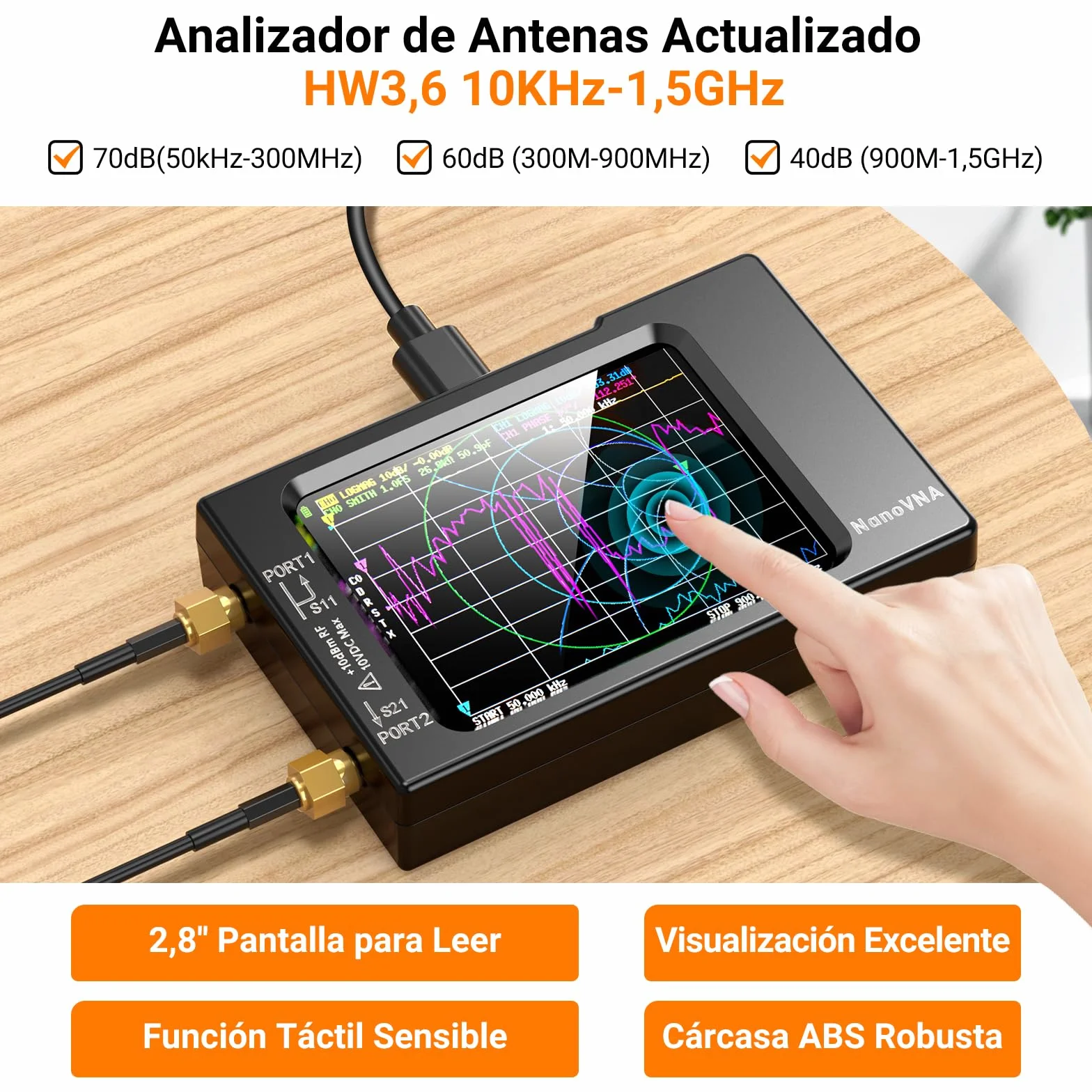 Elikliv NanoVNA-H Analizador Vectorial de Redes, Analizador de Antenas 10KHz-1,5GHz, HF VHF UHF Medición de Parámetros S, VSWR y Análisis de Picos, Fase, Retardo, Gráfico Smith