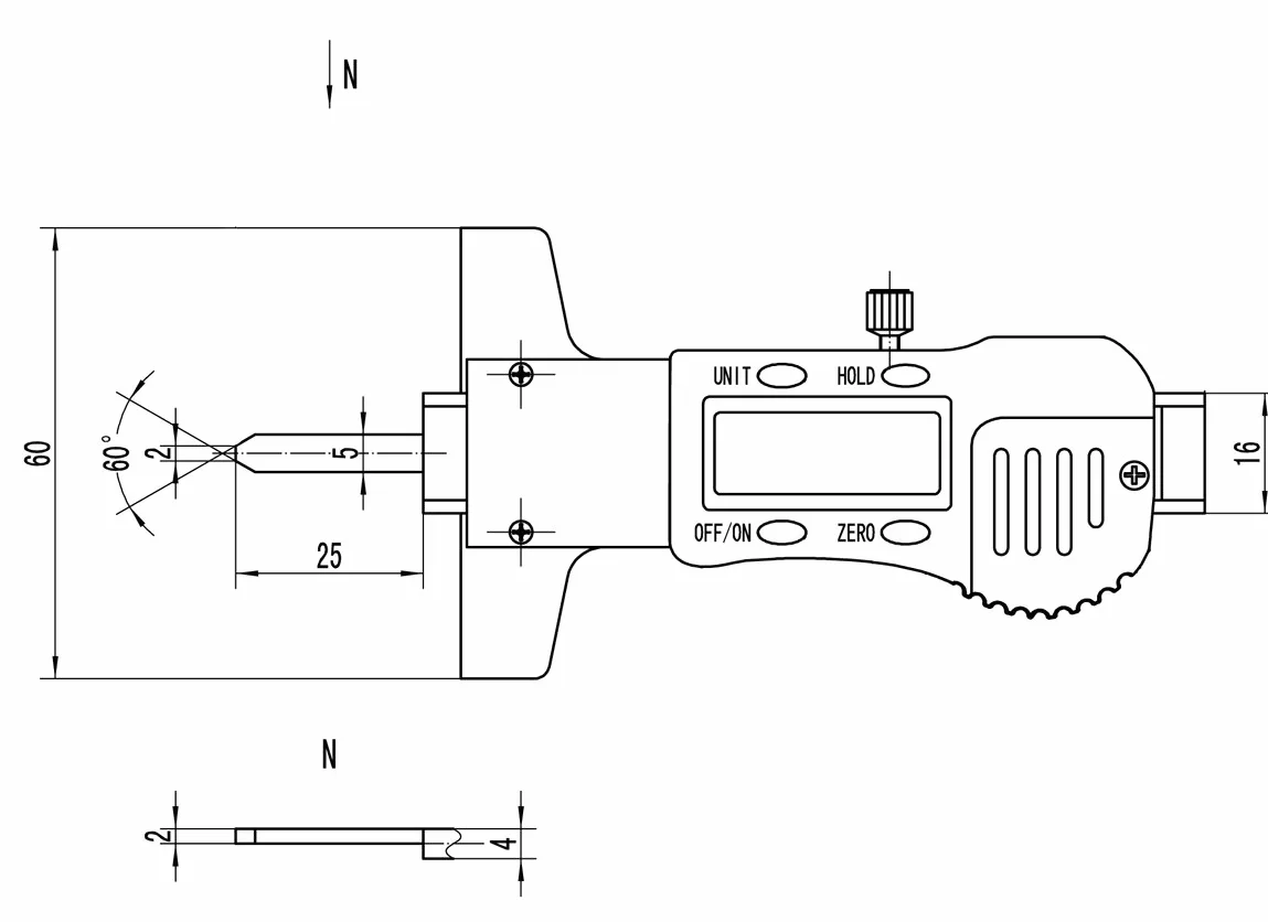 CNC Calidad Digital profundos de calibre Vernier ( – con Faston Punta 25 X 5 X 2 Mm – Pantalla Digital – din862