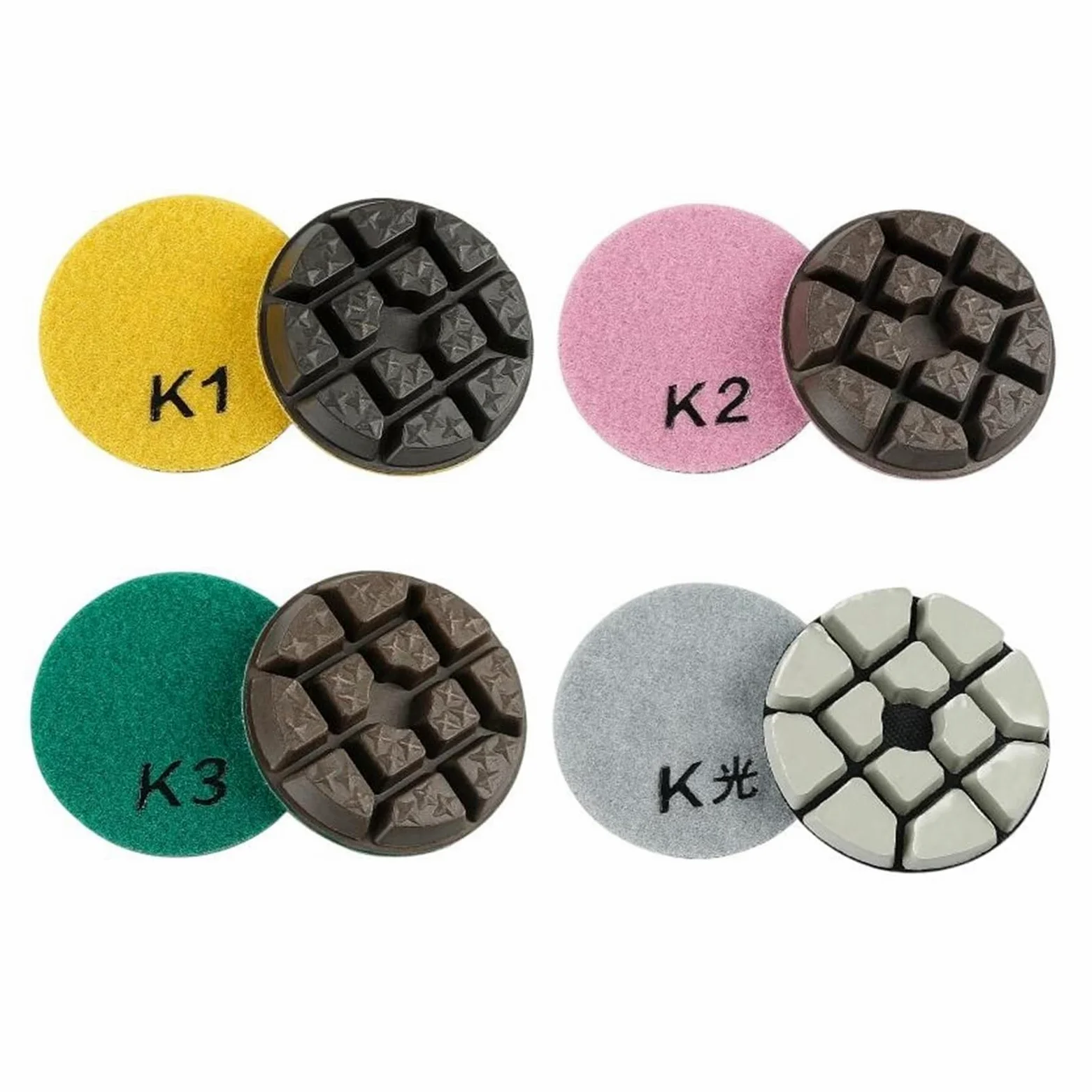 Juego de 4 almohadillas de pulido de 3 pulgadas y 80 mm para uso en seco, suelos de cemento y terrazo, juego de almohadillas de pulido de 4 pasos para renovación, molienda y pulido, incluye mezcla de