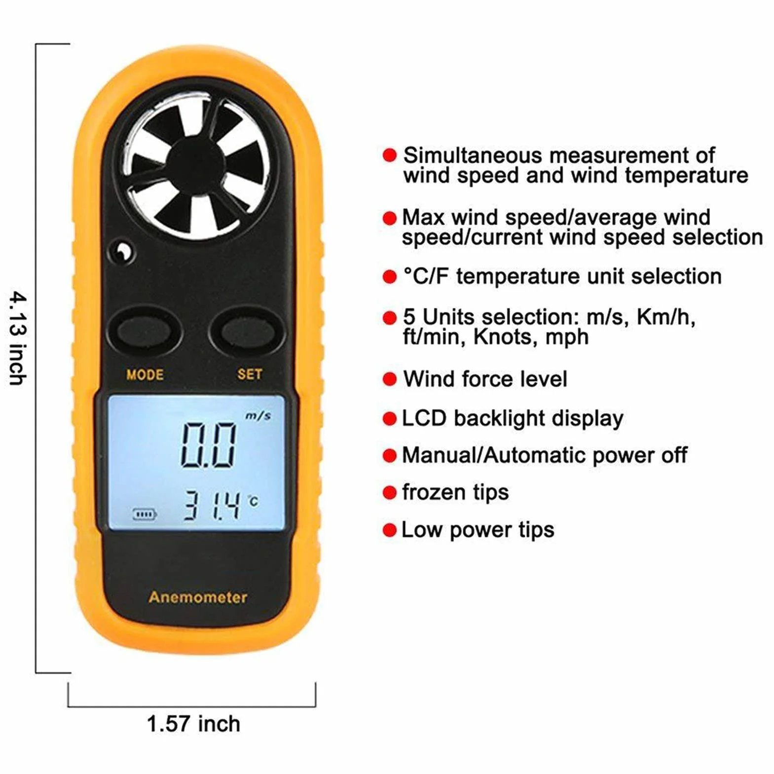 Anemómetro Digital GM816 con Pantalla LCD 3V Medidor de Velocidad del Viento y Temperatura