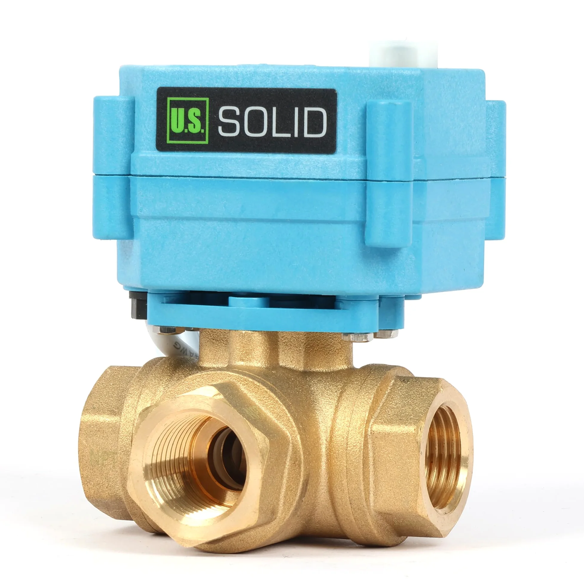 U.S. Solid Válvula de bola motorizada de latón de 3 vías de 1,27 cm con función manual, válvula de cierre de agua tipo T, CA/CC 9-24 V, no para agua potable