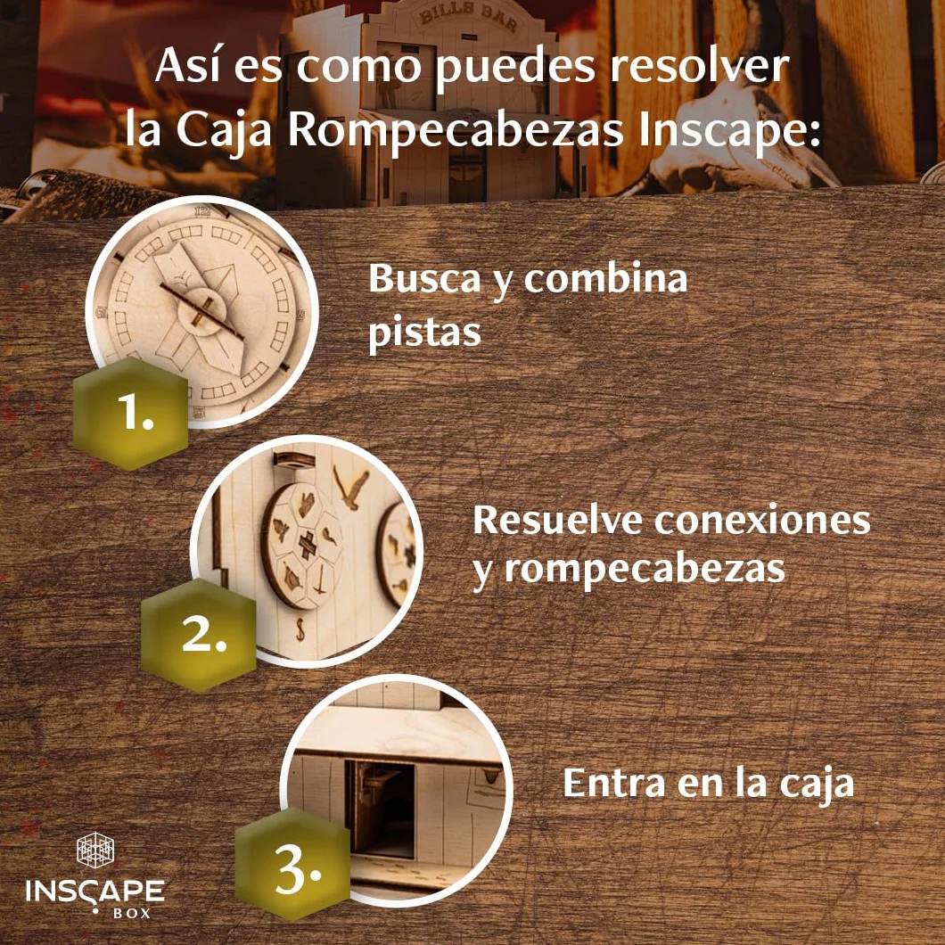 INSCAPE Wild West Riddles Caja de Rompecabezas de Madera Puzzle Box Escape Room Juego Adultos Niños 3D