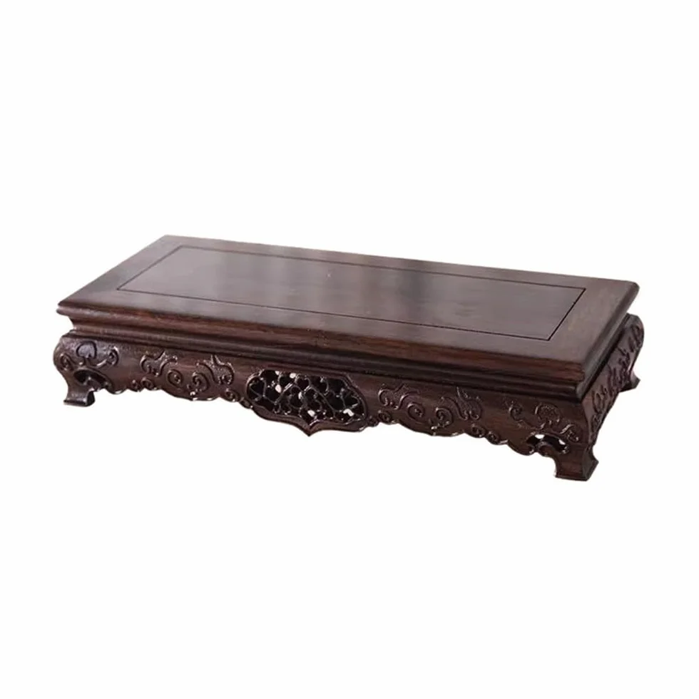 Mesa de exhibición de bonsáis Base Rectangular de Madera de ébano Soporte Tallado Ahuecado Grande