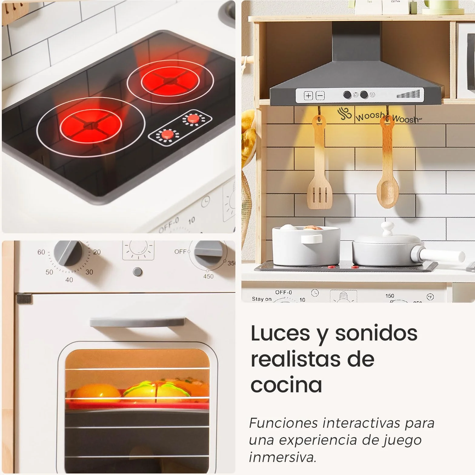 Tiny Land Cocina Juguete para niños con 18 Accesorios de Comida y Utensilios de Cocina de Juguete Juego de Chef de Madera con Luces y Sonidos
