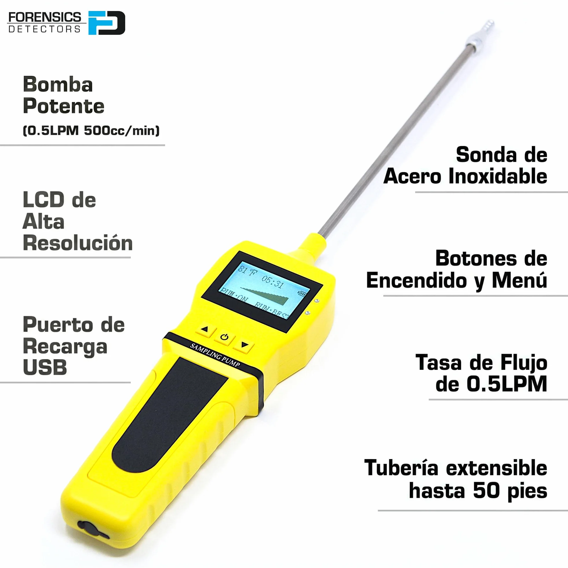 Forensics Bomba de muestreo de Gas | 1500Mah batería de Iones de Litio con Recarga USB