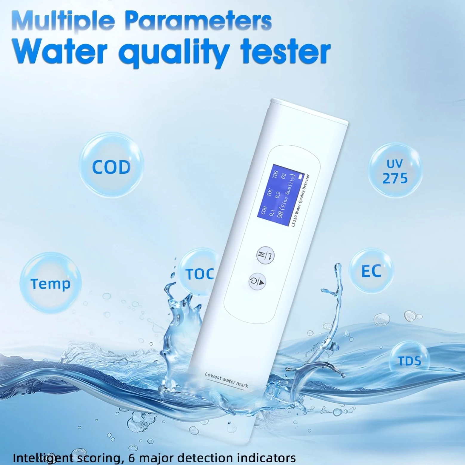 Probador de calidad del agua 6 en 1, medidor portátil de DQO TDS EC de alta precisión for medición rápida, for el hogar, senderismo, camping, pozos