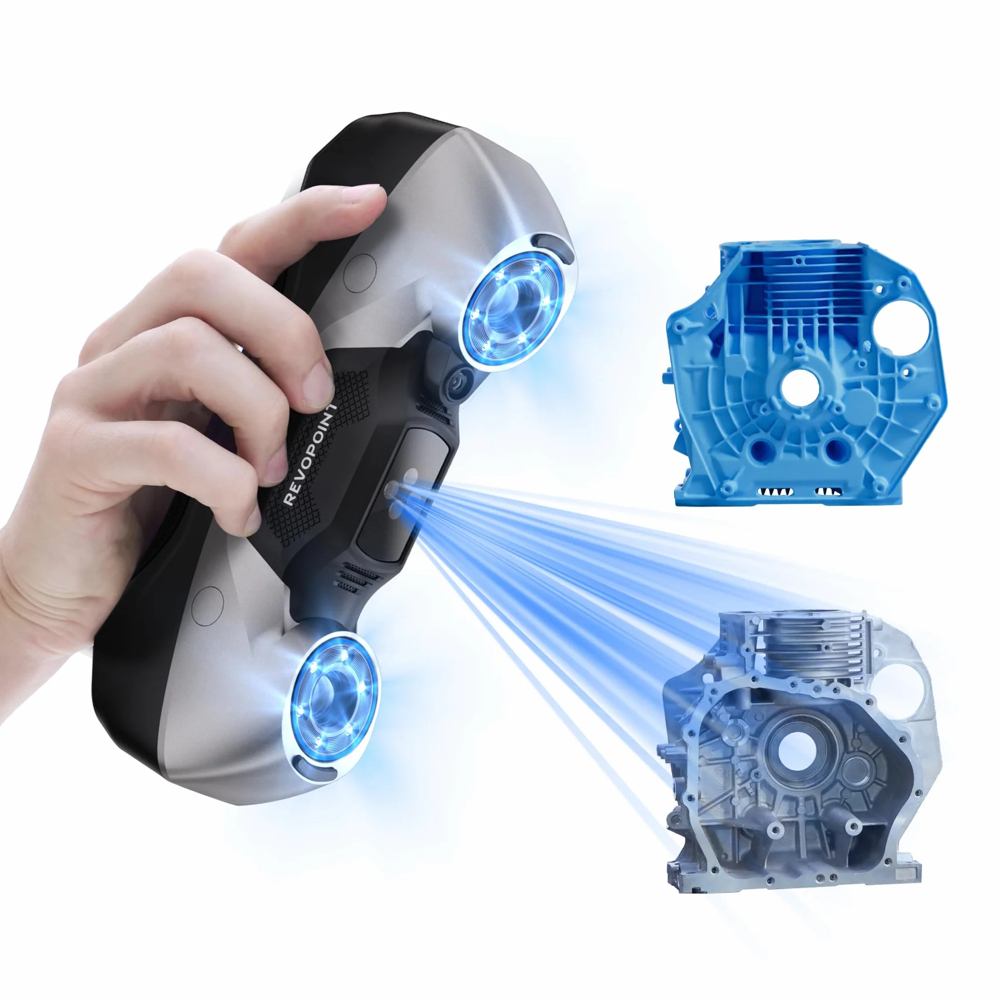 Revopoint MetroY Escáner 3D para Impresión 3D, Precisión hasta 0,01 mm, Escáner Industrial de Mano con Láser Azul 30+15+1, Pantalla Compartida, para Modelado y Medición 3D Industrial