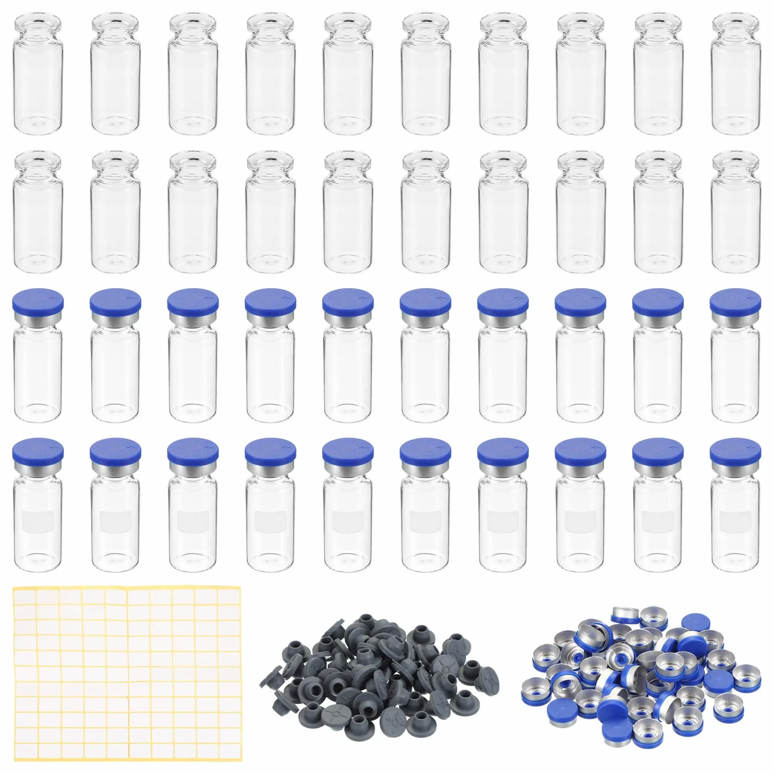 PATIKIL 10 ml Viales de Muestra, 100 Frascos de Laboratorio Vacíos con Tapón de Goma Butílica, Vidrio Borosilicato