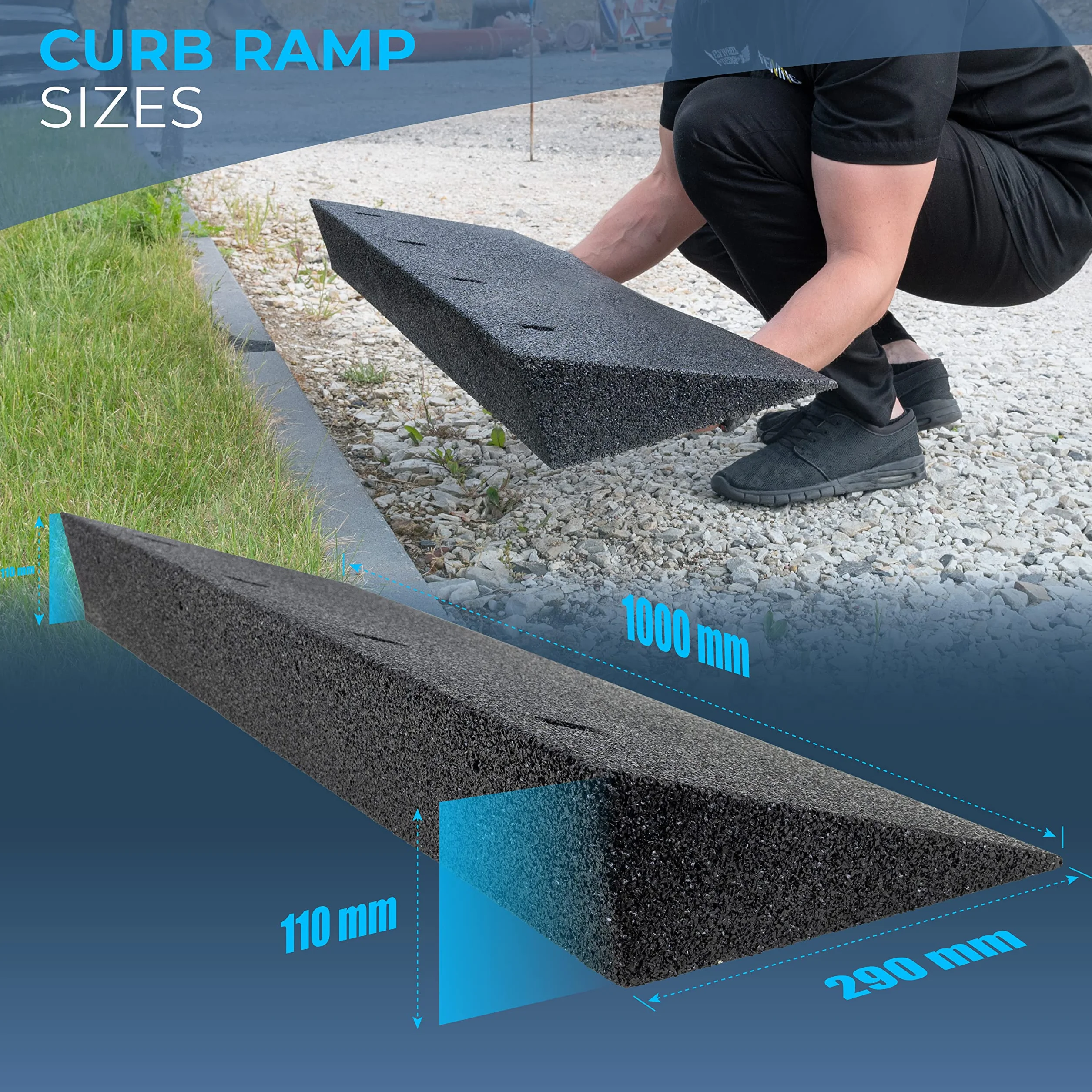 HASKYY Rampa de goma negra 100 cm 110 mm para bordillos silla de ruedas puerta de coche