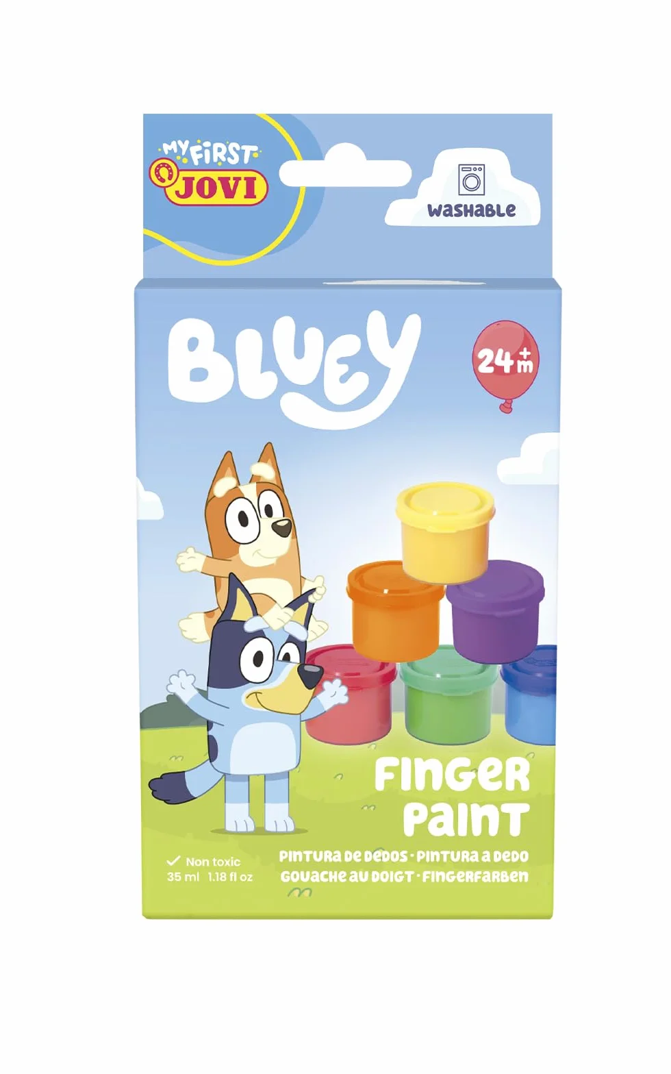 Jovi Pintura de Dedos Bluey Estuche 6 botes 35 ml No Tóxica Sin Gluten Fácil de Lavar