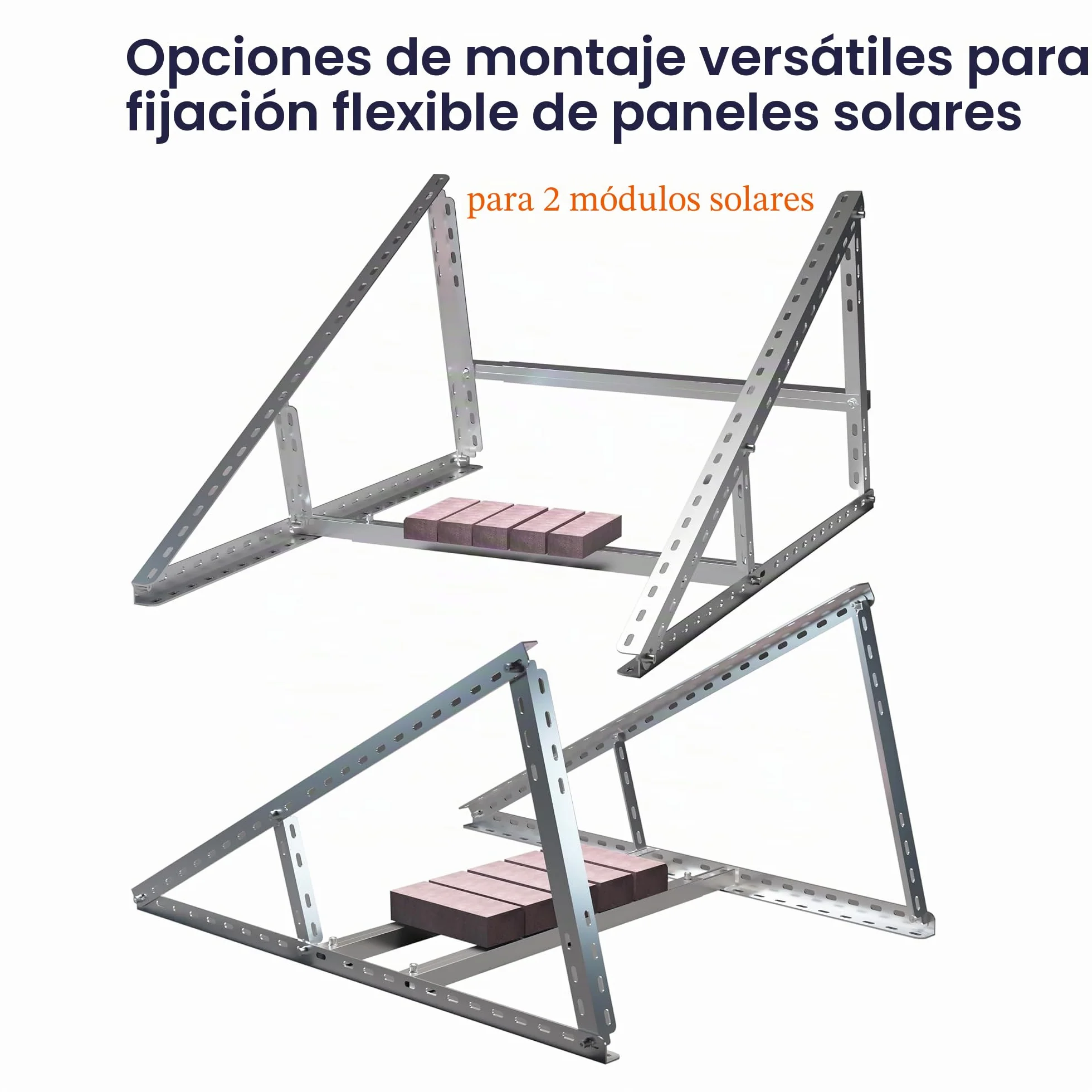 Soporte para módulo solar, 2 unidades, aluminio y acero inoxidable, montaje en pared, para plantas de balcones de hasta 117 cm, ángulo ajustable 0-90°, compatible con módulos solares de 100