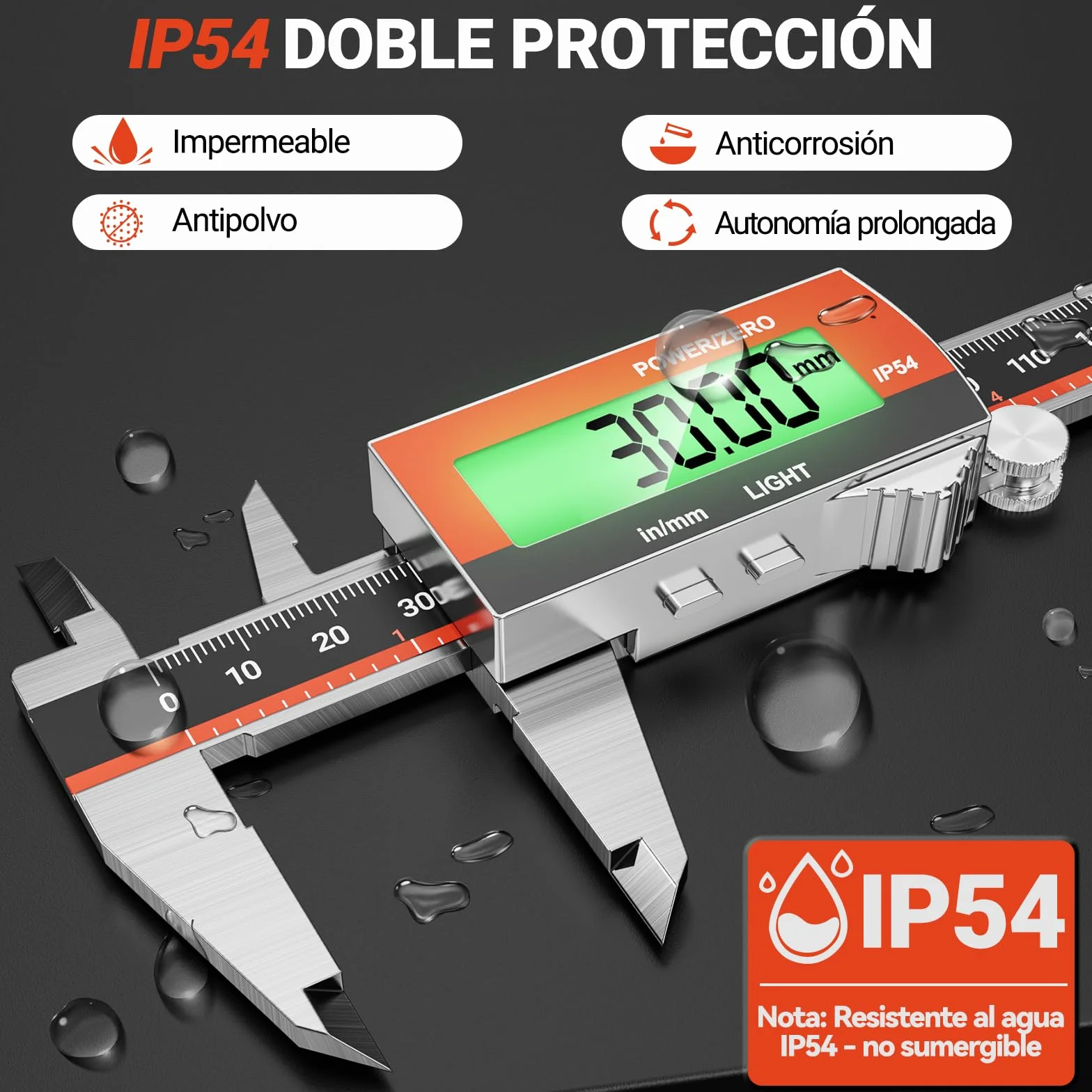 Preciva Calibre Digital Recargable Pie de Rey Electrónico Pantalla LCD Retroiluminada Acero Inoxidable Micrómetro Preciso USB