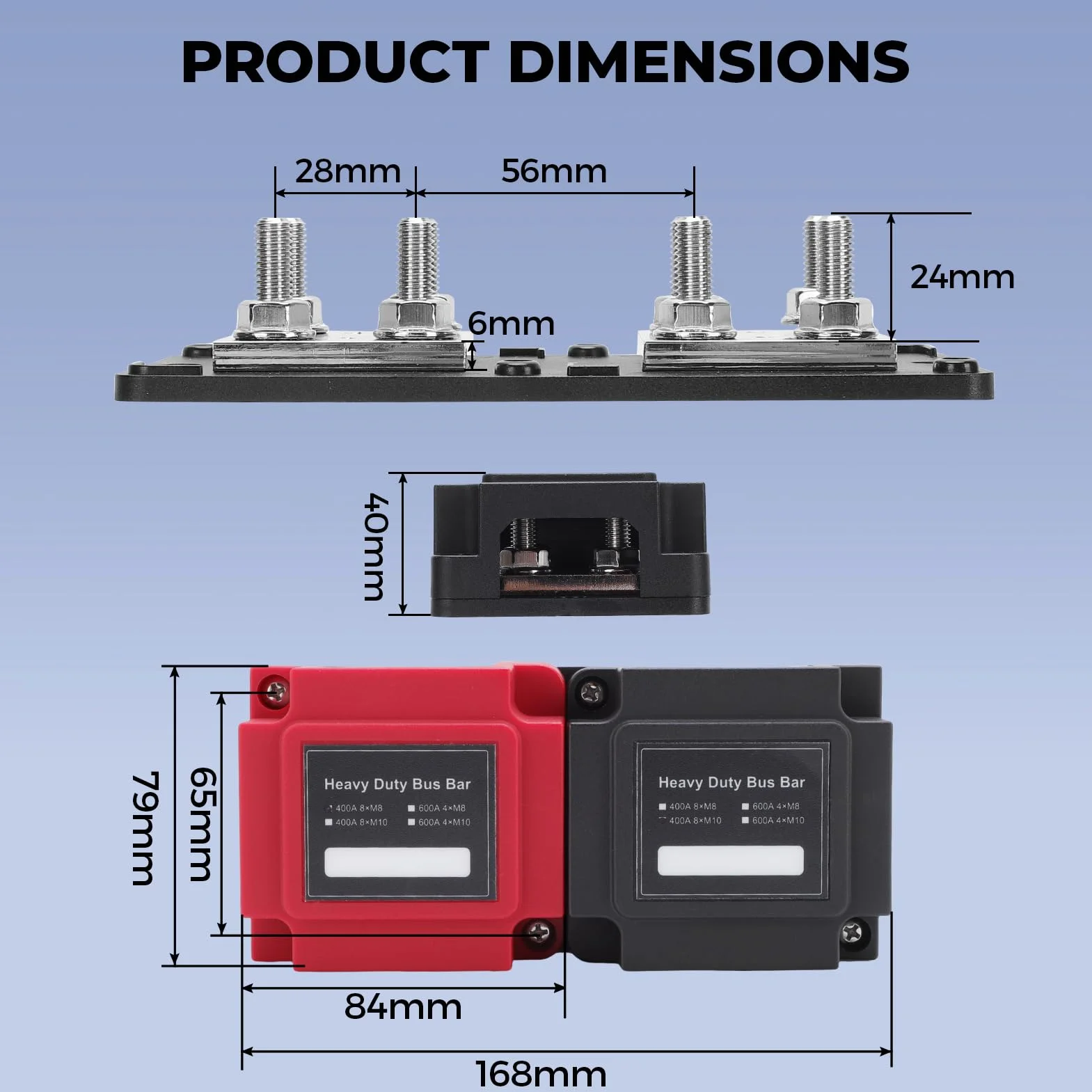 Busbar Distribuidor de Corriente 12V 24V 48V 400A Bloque de Conexión de Batería de Alta Corriente