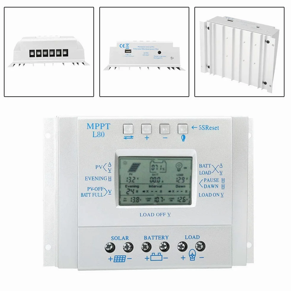 Hyuduo Controlador de Carga Solar MPPT 80A, Tecnología MPPT Avanzada, Control Inteligente, Protección contra Subtensión de Batería, Compatible con Inversores de Energía Eólica Solar
