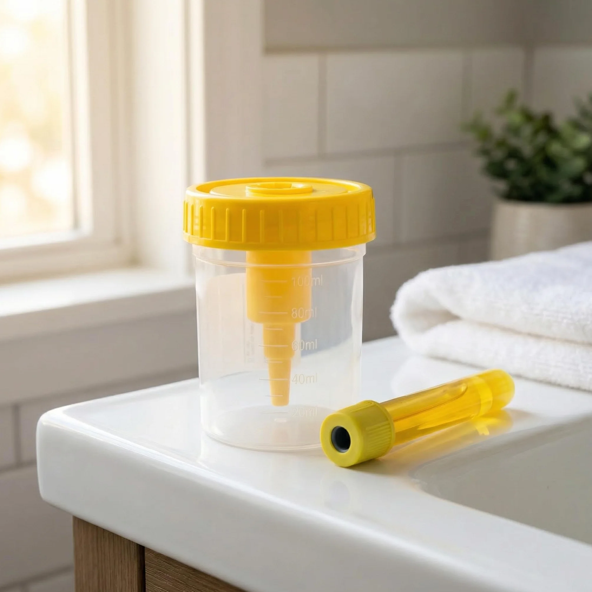 KMINA Kit de Recogida de Orina por Vacío (150 unidades), Contenedor de 100 ml con Graduación y Tubo de Vacío de 9 ml, Sistema Cerrado e Higiénico